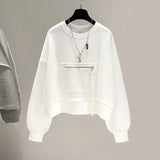 New Short Crewneck Sweatshirts Women Casual Long-sleeved T Shirt 2022 Korean Loose Zipper Patch Niche Pullover Tops