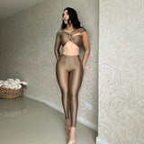 Fongt With D24ST482 New Sexy Cross-Sleeve Ultra-Sleeved Short Top Trousers Two
