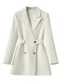 Woman Blazer 2023 Waist Slim Double Breasted Dress Suit Jacket Spring New Pure Color Elegant Straight White