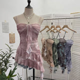Fongt Shooting 2025 Spring And Summer New With Chest Cushions Dyed Mesh Sling Sling Vest Irregular Lotus Leaf Side Top 1139