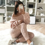 Knitted Sweater And Pants Two Piece Set Women Slim Crop Tops Women Sweater Pant 2 Piece Sets Womens Outfits