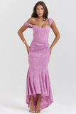 Purple Lace Floral Frill Corset Maxi Dress-Outfit
