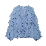 Fongt Women's Clothing 2025 Spring New Multi-Color Simple Cascade Decoration Chiffon Shirt