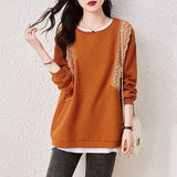 Lace Patchwork Pullovers Female Clothing Casual Round Neck Spring Autumn Commute Long Sleeve Korean Loose Sweatshirts-Outfit