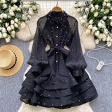 Fongt High-End Heavy Industry Diamond Lotus Leaf Dress Girl Spring Strapped Temperament Lace Pavity