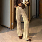 Loose Basic Solid Knitted Pants Casual High Waisted Wide Leg Pants Women'S Trousers 2021 Autumn Winter Capris