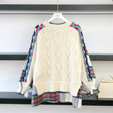 Women's Knitted Patchwork Fake Two Piece Tops Loose Long Sleeve O Neck New 2022 Autumn Winter Pullovers Sweater
