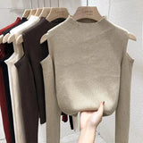 Neck Knitted Sweaters Female Slim Shoulder Strapless Pullovers Women Tops Long Sleeves Ladies Streetwear Fashion Autumn