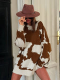 Fongt Style Design Set Hair Woven Cow Pattern Sweater Lazy Leisure Loose Small Girl