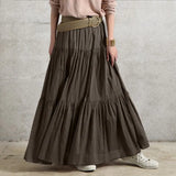Stylish Women Spring Skirts Vintage Elastic Waist Faldas Saia Female Ruffles Maxi Sundress Casual Jupe Solid Long