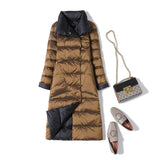 Autumn And Winter Thin White Duck Down Down Jacket Female In The Long Inclined Pocket Lapel Both Sides Through The Knee Coat Tide-Outfit