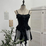 Dark Wasteland To Make Old Hole Slings Vest Irregular Lotus Side Ribbon Short Sleeveless Top