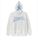 trend Unisex Loose Fit Spiderweb Graphic Y2k Oversized Unisex Women Men's Flower Instinct Embroidery Zip Up