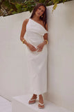 Fongt Spring And Summer New Solid Color Inclined Shoulder Open Shoulder Sexy Medium Long Dress 88112-Outfit