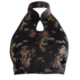 Fongt Sexy Bare Back Sleeveless Hanging Neck Embroidery Hollow Design Chinese Wind Small Vest
