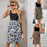 Fongt Spring And Summer Leisure New Women's Fashion Round Collar Patchwork Print Sleeveless Dress-Outfit