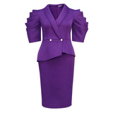 Fongt New Temperament Suit Collar Plus-Size Dress Party-Style Solid-Color High-Waist Dress Dress Dress