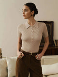 Fongt Collar Top Sleeve Summer 2025 New Tight Slime Thread Thread Top