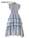 Vintage Solid Dress For Women Stand Collar Sleeveless High Waist Loose Midi Dresses Female Fashion Summer