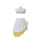 Solid Color Chest Split Beach Set Seaside Holiday Cable Irregular Skirt 2025 New