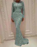 Fongt Spring Summer New Women's Hot Long Sleeves Sexy Long Dress Evening