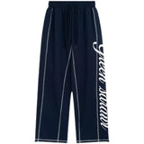 Korean Style Letter Print Blue Joggers Sweatpants Women Y2K Striped Wide Leg Sports Pants Oversize Harajuku Retro