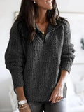 Winter Warm Pullover Sweater Women Fashion Solid Long Sleeve Knitwear Zip Neck Loose Knitted Sweater Jumper Top