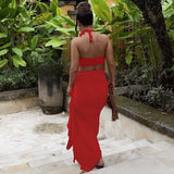 Fongt Summer New Sexy Wrapped Chest Open Fork Irregular Skirt Two-Piece Suit Woman