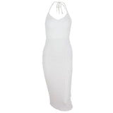 Fongt Ins Fall New Sexy Low Breast V-Neck Hollow Back Hanging Neck Tie Medium Long Slit Dress