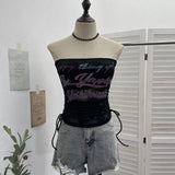 Fongt Shot With Chest Pad Lace Lace Hollow Hottie Breast Drawstring Thin Brat Waistcoat Sleeveless Top 12111