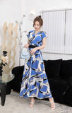 Fongt Light Luxury Retro Sleeveless V-Neck Print Dress Women's Summer Waists Thin Temperament Elegant Famous Dress