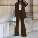 Fongt New Solid Color Casual Suit Wide Leg Pants Suit Two Sets