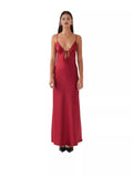 Collared With Ribbon Super Long V-Neck Sexy Dress