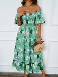 Fongt New Temperament Collar Print Pony Dress Bubble Sleeve Dress Woman