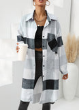 Women's Clothing Station Autumn And Winter Grid Single-Breasted Long Windbreaker Coat-Outfit