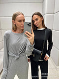 Fongt 2025 New Soft Model Set Women's Casual Blouse + Broad Legs Christmas Red Two-Sleeve