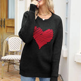 Fongt Autumn And Winter Loose Love Embroidery Round Collar Long-Sleeved Knitted Sweater Woman