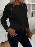 Fongt And Winter Button Design With Shoulder Sleeves Stifling Knitted Round-Neck Sweater