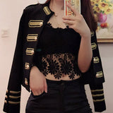 Women Long Sleeve Fashion Women Short Jacket Outerwer Slim Embroidery Double Breasted Military Streetwear Coat