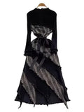 Fongt Retro Long-Sleeved Dress Dress Women Summer High-End Light Extravagant Folds To The Waist Wood Ear Long Dress