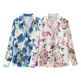Fongt Women's Long-Sleeved Loose Casual Silk-Sense Tidly Shirt 4584