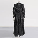 Commuting Style Dress Women 2025 New Comfortable Leisure Lantern Sleeves Tight Waist Solid Color