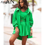 New Women's Suit Sports Leisure V-neck Vest Shorts Long Cardigan Three Piece Suit Women's Clothing with Free