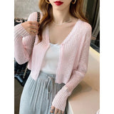 Knitted Cardigan Women's Summer Thin Short Blouse Air-Conditioned Shirt Shawl With Ice Wire Long-Sleeved Sunscreen Jacket-Outfit