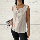 Fongt Summer New Women's Vest Casual Loose Cotton T-Shirt Button Top