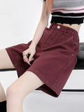 Fongt Denim Shorts Female Summer Thin 2024 New Design Sense Small High Waist Show Thin Wide Leg Five Split Pants-Outfit