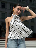 Fongt Retro Wave Spot Hanging Neck Ribbon Bare Back Sexy Babes A Swing Sling Vest Top
