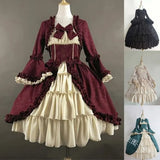 Fongt Retro Gothic Court Dress Side Collar Waist Thin Spliced Bow Design Ladies Dress