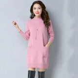 Mid-length Plus Velvet Bottoming Sweaters Women's Thicken Soft Long Knitted Tops Mock Neck Slim Warm Pullovers With