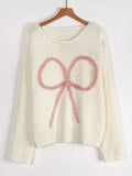 Fongt Yang Autumn And Winter Sweater Women Loose Round Collar Hand Embroidered Bow Jacket Coat